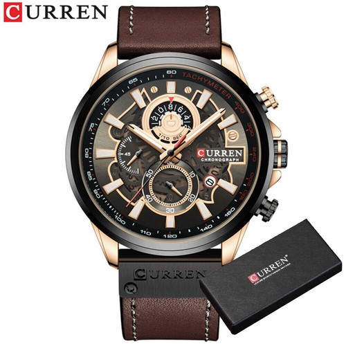 CURREN Men Watches Fashion Leather Male Stopwatch Chronograph Sport Wristwatch - Picture 28 of 29