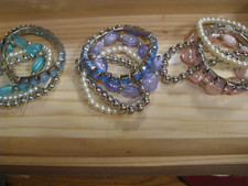 Lot of 3 beaded bracelet sets 4 piece each ,new,no box,pink,blue purple colored
