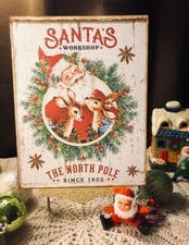 Santa's Workshop, The North Pole, Retro Christmas Handcrafted Plaque / Sign