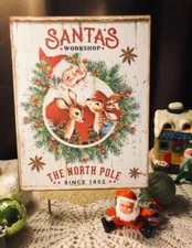 Santa's Workshop, The North Pole, Retro Christmas Handcrafted Plaque / Sign