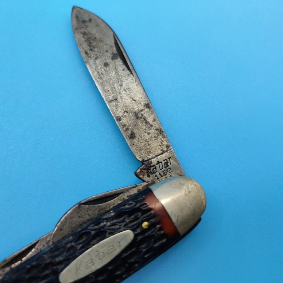 KABAR 1152 SURVIVAL BOY SCOUT CAMP 口袋刀 棕色 DELRIN 手套 4 刀片 美国 — 第 4/4 张图片