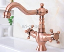 Antique Red Copper Dual Handles 360 Swivel Bathroom Sink Basin Mixer Tap Faucet