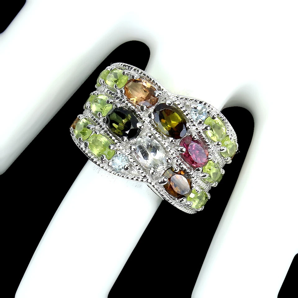 Nicht Erhitzt Oval Turmalin 6x4mm Citrin Peridot 925 Sterlingsilber Ring Gr. 7.5 - Bild 3 von 4