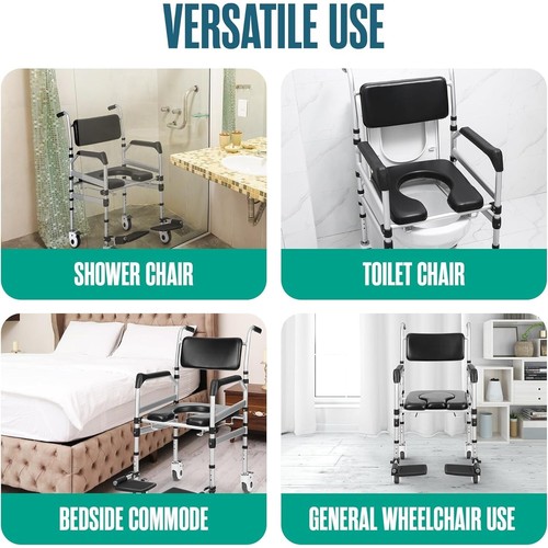 Transport Duschstuhl 3 in 1 Nachttisch Kommode Rollstuhl Rollstuhl Senior 250 lbs - Bild 7 von 12