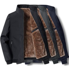 Casual Men Sherpa Lined Jacket Thick Winter Warm Zip Up Coat Long Sleeve Outwear
