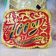 Western belt buckle 3.5 X 4 inches gold red for 2" belt zinc alloy bling