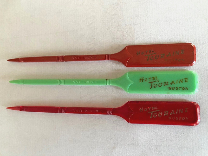 Hotel Touraine Swizzle Sticks (3) Boston MA, Beacon USA - Collectible Vintage