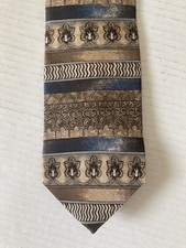 The Young Men's Shop Necktie Tie Silk Brown Blue Tan Tapestry Stripe Made in USA
