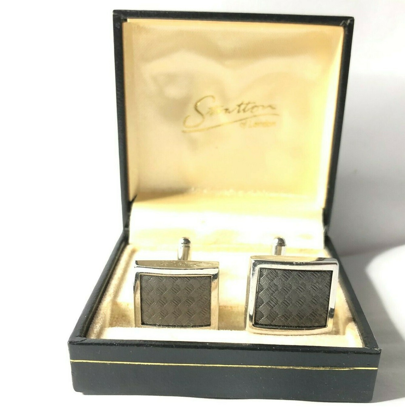 Vintage Stratton Chrome Rectangular Cufflinks Bix… - image 2