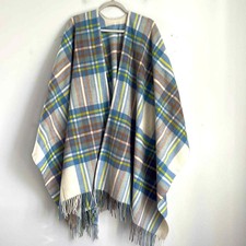 House Of Hogarth 100% Lambs Wool Scottish Tartan Plaid Fringe Shawl Poncho