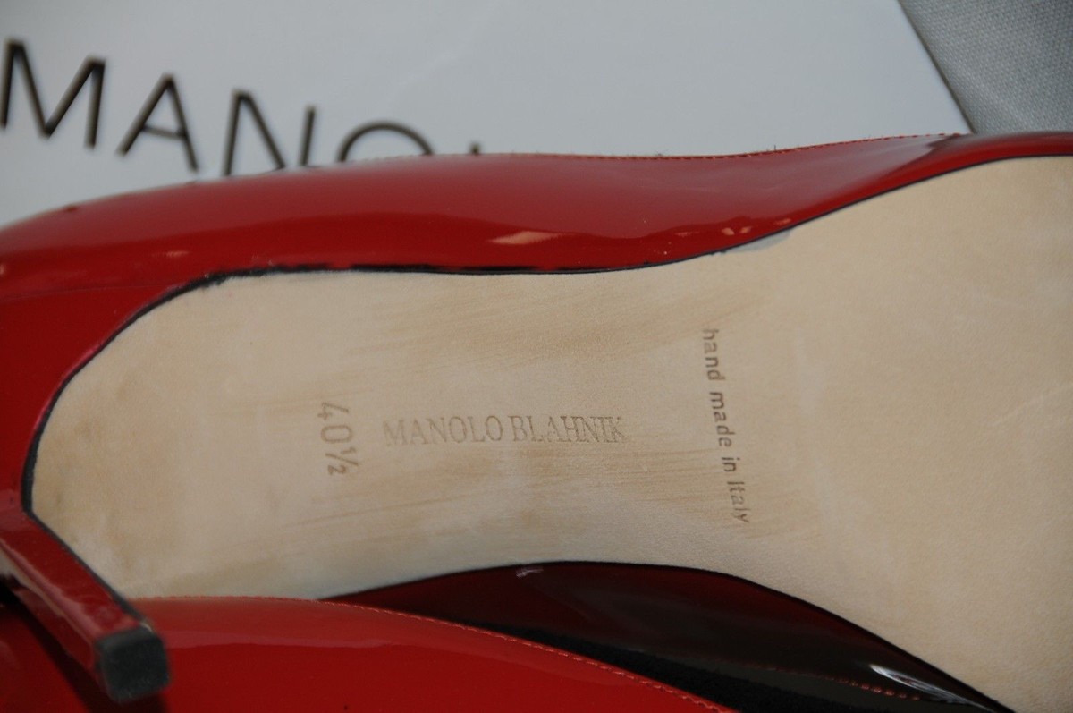 Chaussures Manolo Blahnik BB Pretati Ferrari - Daim Noir Et Vernis Rouge - Taille 40,5 - Neufes Avec Boîte