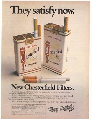 1975 New Chesterfield Filters Cigarettes Advertisement
