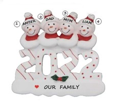 Personalized 2022 Snowman Family of 4 Christmas Ornament