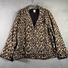 Chicos Womens Jacket L / 14 2 Leopard Print Bomber Full Zip Mob Wife Casual