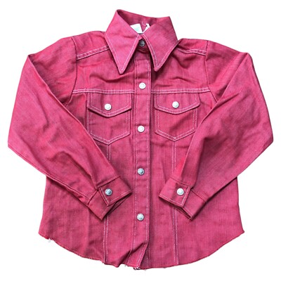 Vtg 1970s Sears Roebuck Growing Girl Tag 12 Jean Denim Jacket Red Snap Button