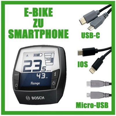 E-Bike OTG Ladekabel für Smartphone von Micro-USB zu USB-C / zu 8-Pin iOS iPhone