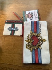 NWT 2019 Brighton In Love We Trust Painted Canvas Zip Pouch Set Makeup Wallet