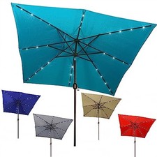 Rectangular Patio Umbrella, Table Market Umbrella 8 x 8 FT Lighted Cerulean