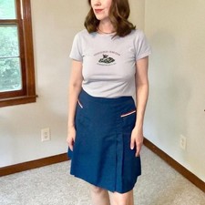 Vtg 70s Americana Navy A-Line Pleated Wrap Skort  Coastal Prep Sporty Small