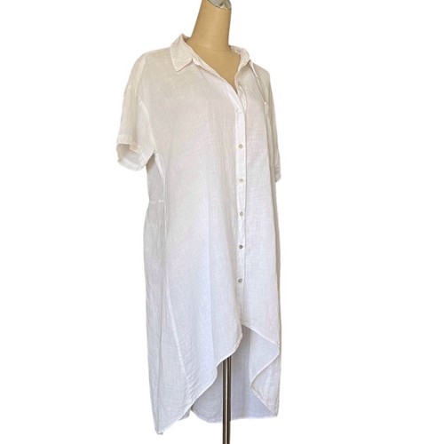 Eileen Fisher Irish Linen Tunic Shirt Dress Button Front High Low Large White - Picture 5 of 9