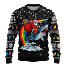 Ugly Christmas Sweater, Santa Riding Shark, Funny Holiday Jumper