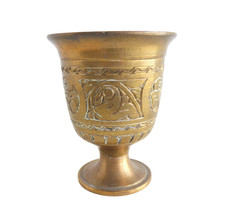 Alter Messing Kelch handgraviert,  Vintage Messingvase Handarbeit