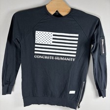 Concrete Humanity Unisex Large Black Zipper Detail Crew Neck Pullover Sweatshirt