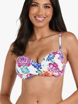La Blanca Over Shoulder Wrap Bikini Swimsuit Top Multi Flor De Paradiso 10 NWT