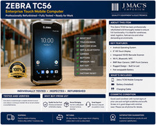 Zebra TC56 Android Barcode Scanner 2D/1D/QR, WiFi, 4G Verizon, Google Play