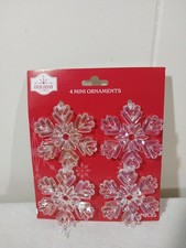  4 mini 2.5  tall iridescent clear plastic snowflake Christmas ornaments