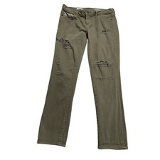 Gap Women's Size 27 Girlfriend Distressed Slim Straight Leg Jeans Olive Green