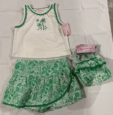 Tommy Bahama Girls' Green/White Palm Tree Tank Top, Skort, and Purse 7-8Y