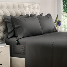 King Size 6 Piece Sheet Set Gray Deep Pocket Soft Bedding with 4 Pillowcases
