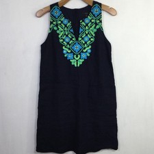 J. Crew Womens Tank Dress Embroidery Split-V Neck  Blue Aqua Lime Size XS
