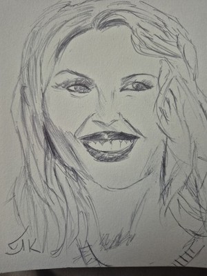 Original A6 Kugelschreiber Zeichnung von Kylie Minogue
