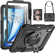 Case for Ipad Air 11 Inch M4/M3/M2 2026/2025/2024 , Black Heavy Duty Shockpro