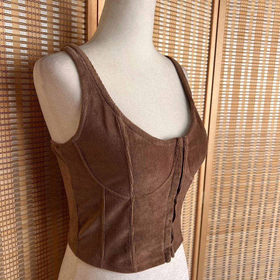 Top bustier de pana marrón Meraki con cierre frontal ojo gancho Foto 2 de 4