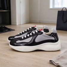 Prada America's Cup Men Low Top Casual Shoes Black Patent DS