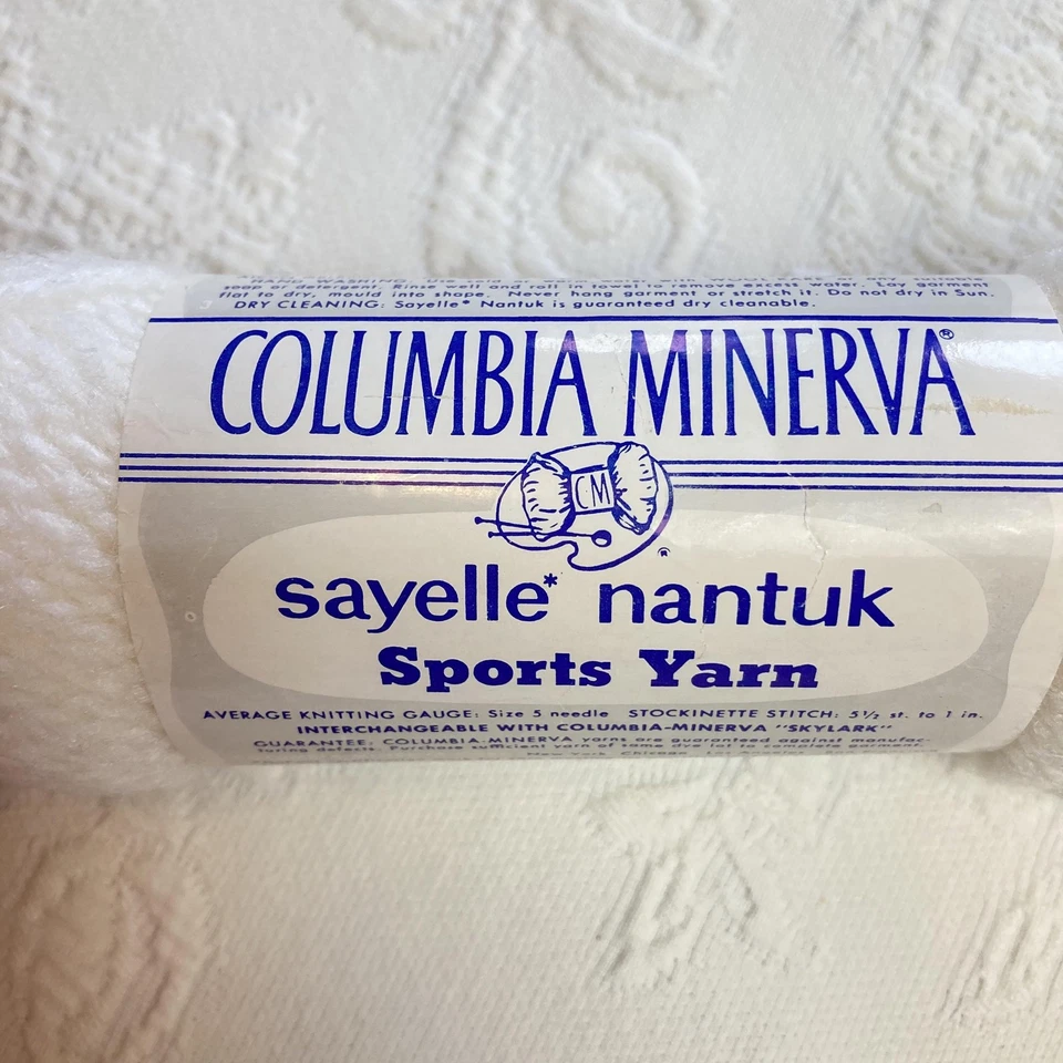 Vintage Columbia Minerva Sports Yarn White Sayelle Nantuk Lot Acrylic USA 5300 - Image 3 of 4