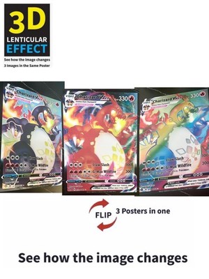 Pokémon-Charizard-3D Poster 3D Lenticular Flip Effect,3 In One