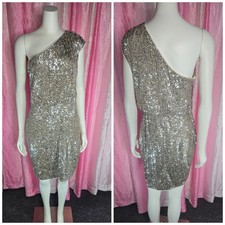 ADRIANNA PAPEL Silver Sequin Strappy One Shoulder Lined Cocktail Dress Size 10