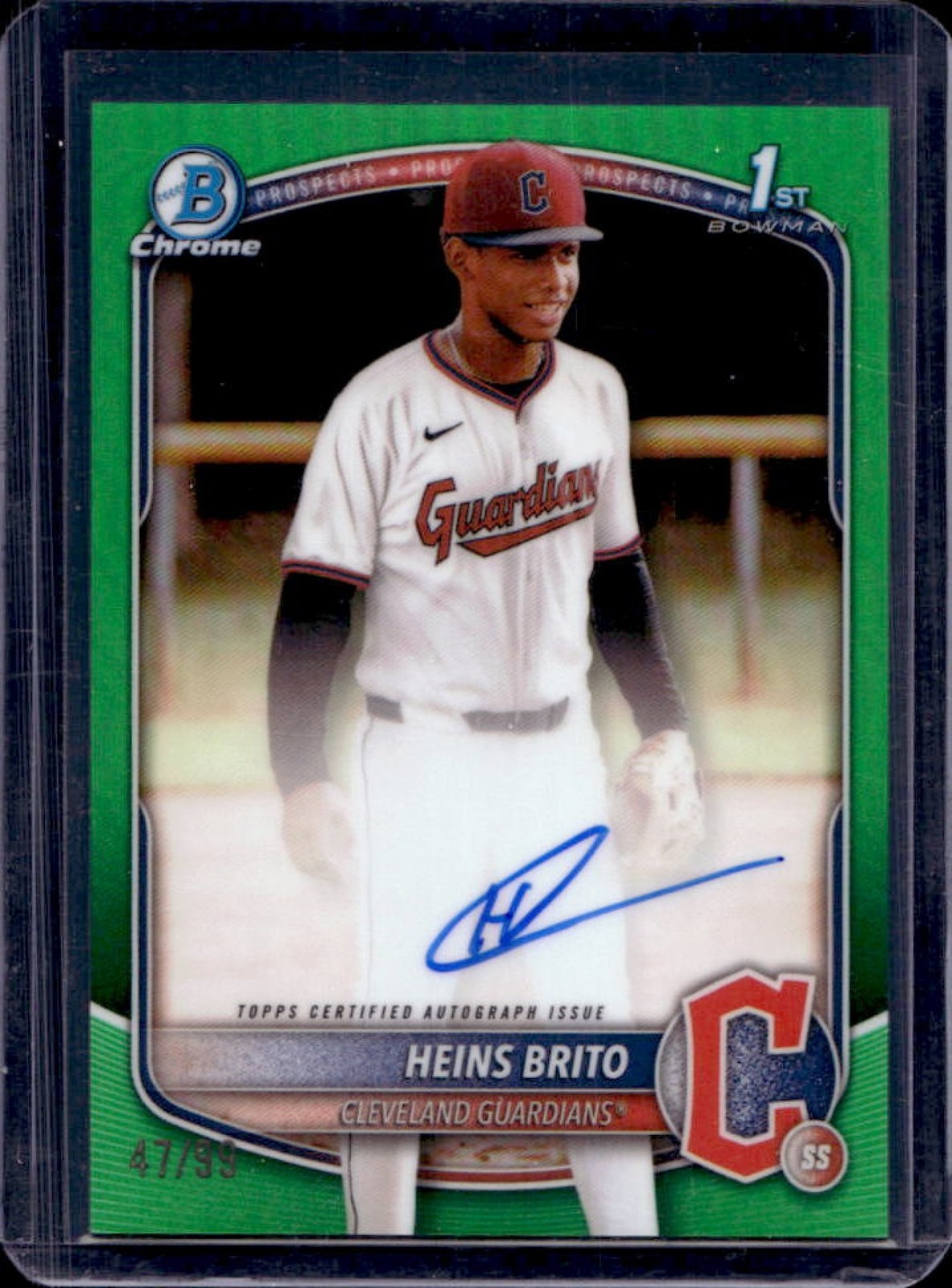2025 Bowman Chrome Heins Brito Auto Green Refractor 1st #/99 Guardians