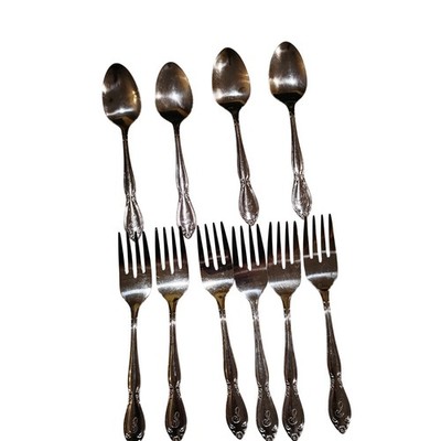 VTG Forks & Spoons  S  Monogram Customcraft Tawain Floral Stainless Flatware Lot