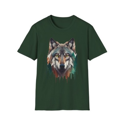 Watercolor Wolf Wolves Nature Portrait T-Shirt | Dripping Paint Forest Trees
