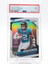 TRAVIS HUNTER 2025 PANINI PRIZM WHITE ROOKIE RC /35 #301 JAGUARS PSA 9 Q0566