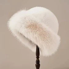 Soft Fluffy Faux Fur Bucket Hat – Women’s Oversized Winter Warm Hat (White-1PC)