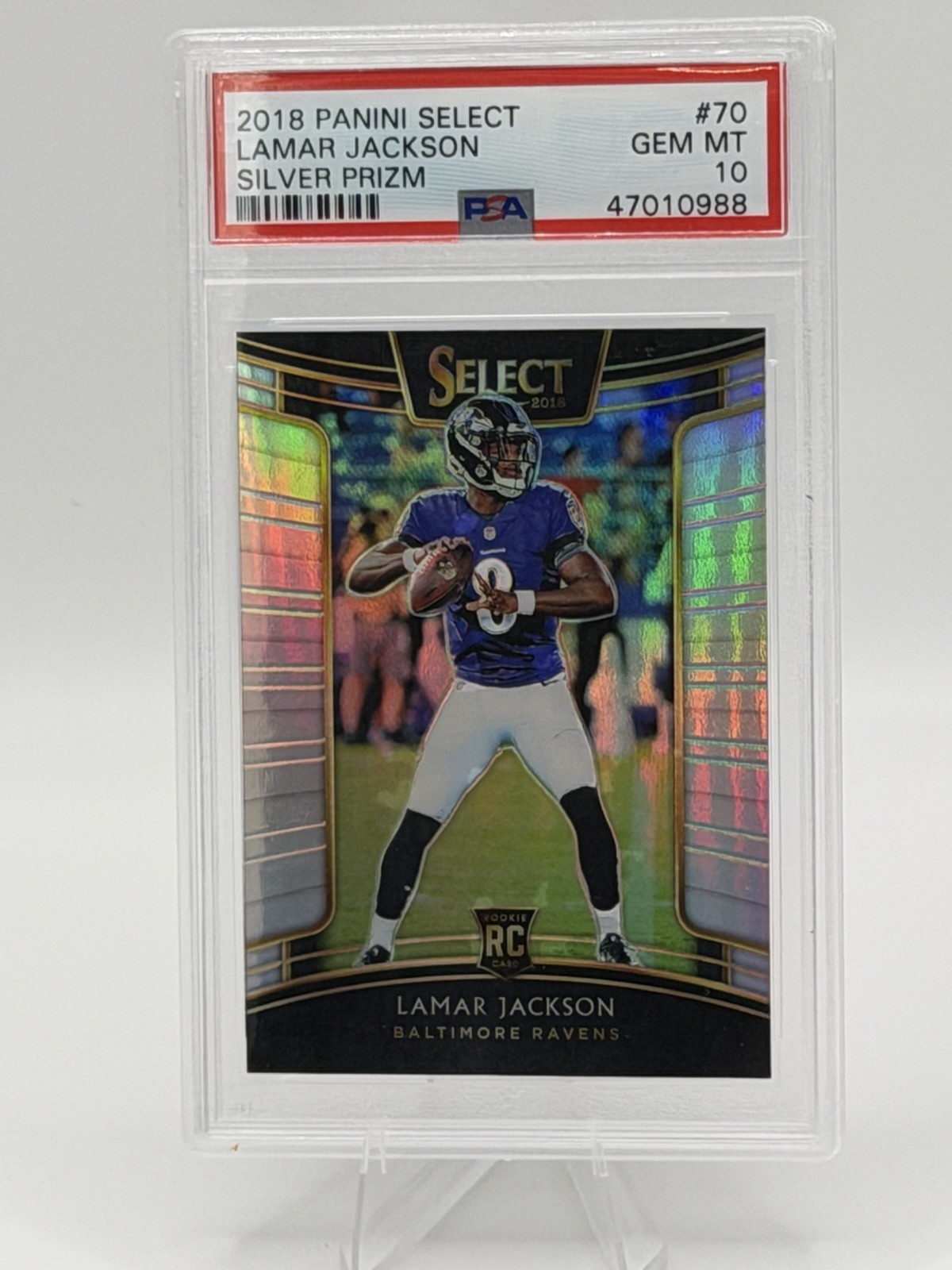 Lamar Jackson RC - 2018 Select Concourse Silver Prizm Rookie #70 PSA 10 Ravens