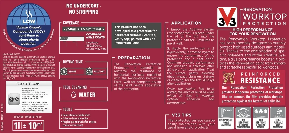 Protección de encimera para encimeras renovadas, transparente, 500 ml