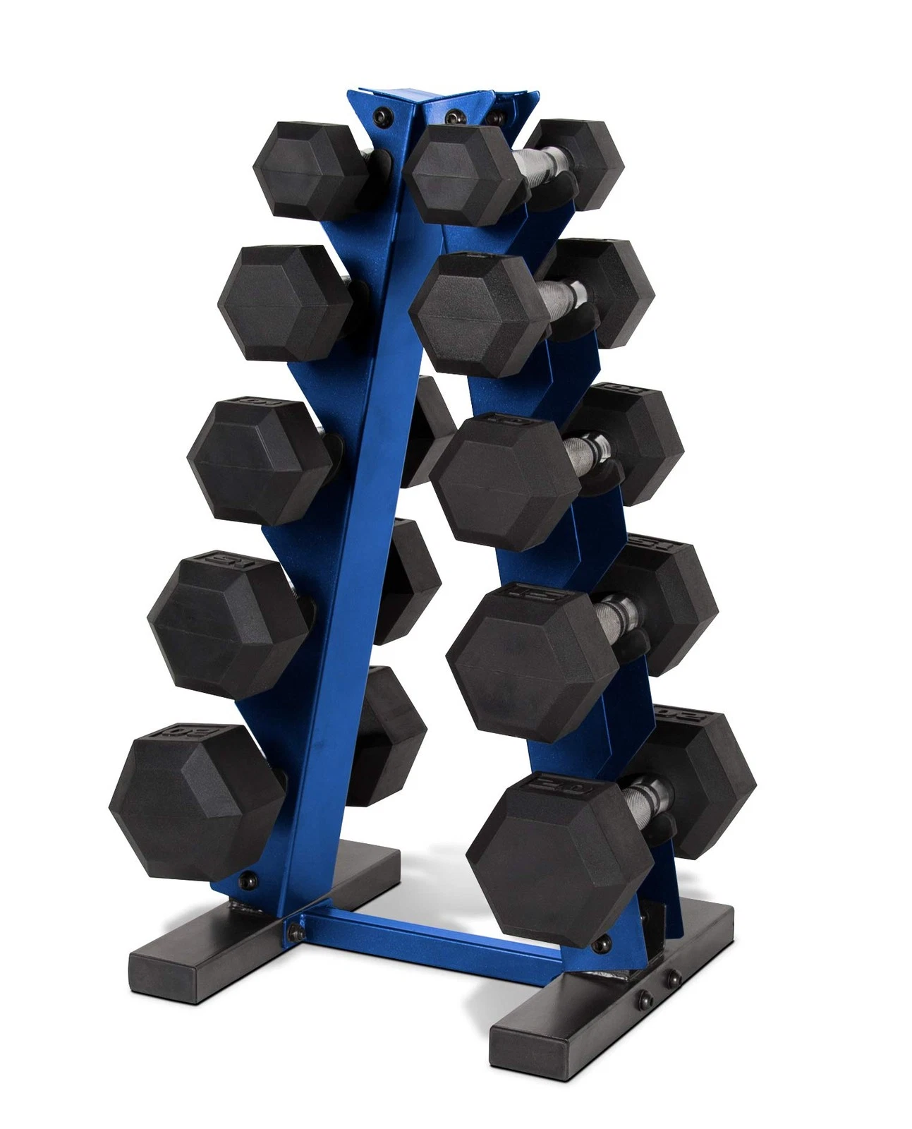 150 LB Rubber Coated Hex Dumbbell Hand Weight Set with Vertical Storage Rack ...