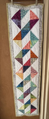 Vintage Quilted Long Table Runner ,geometric Design Beautiful Quilted Artisan